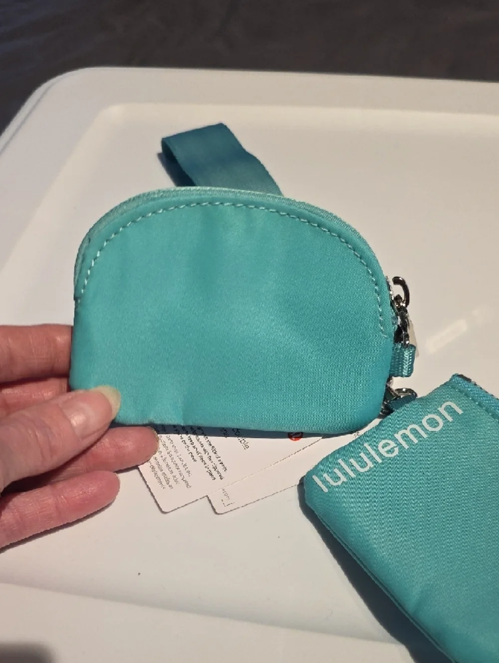 Lululemon aqua dual pouch wristlet key & card holder NWT
